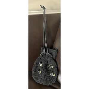 Vintage Saks Fifth Avenue Black Woven Drawstring Evening Bag Made in Italy